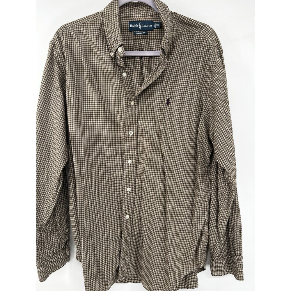 Ralph Lauren Oxford Shirt Mens size xL Check Brown Classic Fit Pony long sleeve